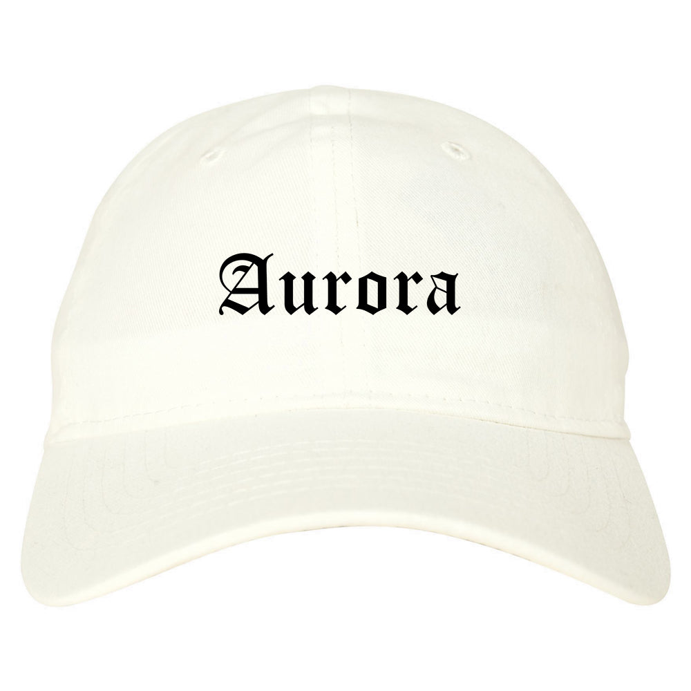 Aurora Ohio OH Old English Mens Dad Hat Baseball Cap White