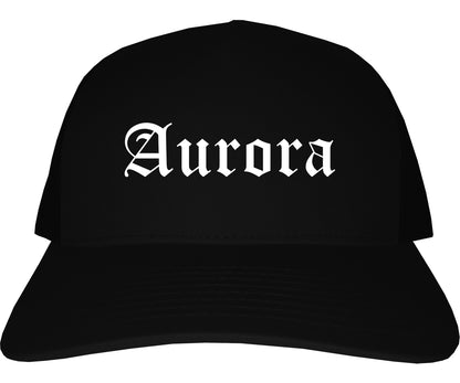Aurora Ohio OH Old English Mens Trucker Hat Cap Black
