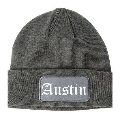 Austin Indiana IN Old English Mens Knit Beanie Hat Cap Grey