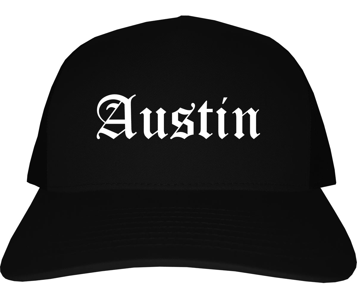 Austin Indiana IN Old English Mens Trucker Hat Cap Black