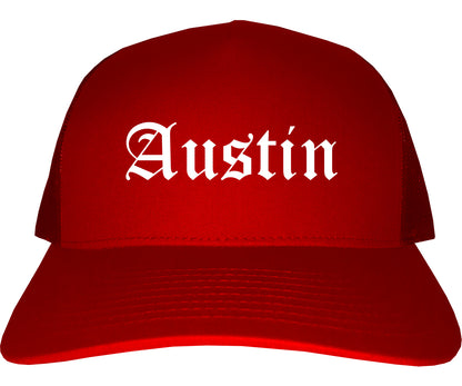 Austin Indiana IN Old English Mens Trucker Hat Cap Red