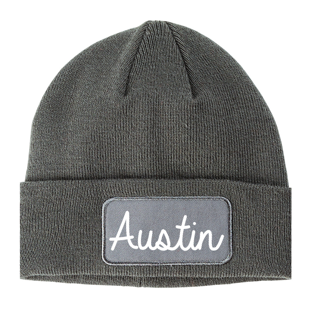 Austin Indiana IN Script Mens Knit Beanie Hat Cap Grey
