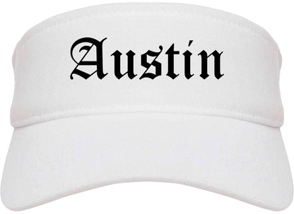 Austin Indiana IN Old English Mens Visor Cap Hat White