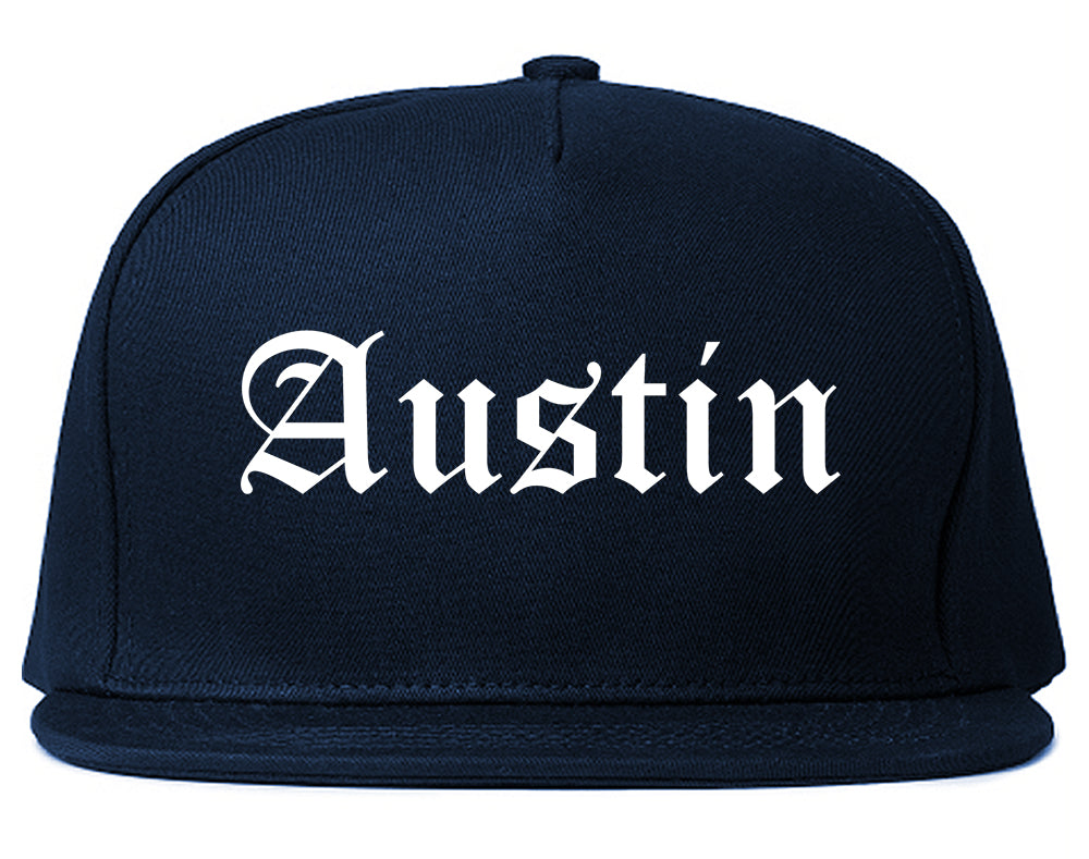 Austin Minnesota MN Old English Mens Snapback Hat Navy Blue