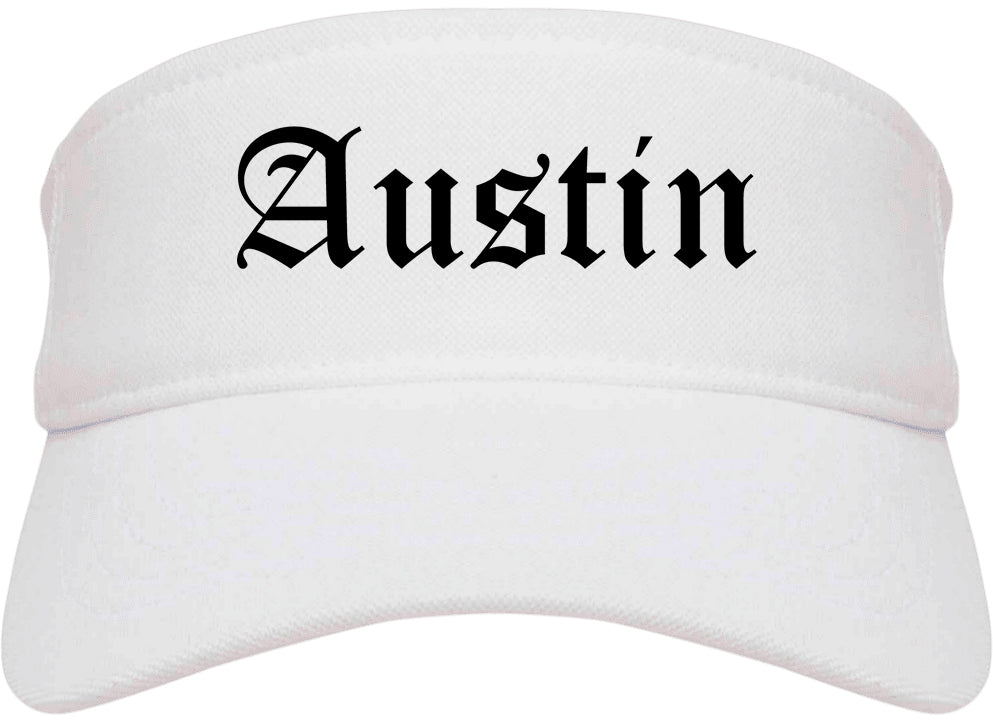 Austin Minnesota MN Old English Mens Visor Cap Hat White