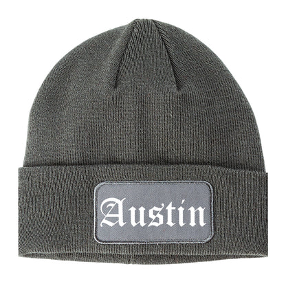 Austin Texas TX Old English Mens Knit Beanie Hat Cap Grey