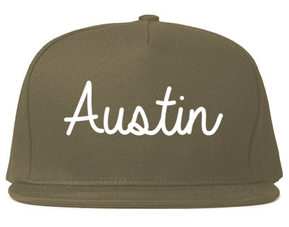 Austin Texas TX Script Mens Snapback Hat Grey