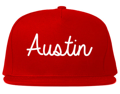 Austin Texas TX Script Mens Snapback Hat Red
