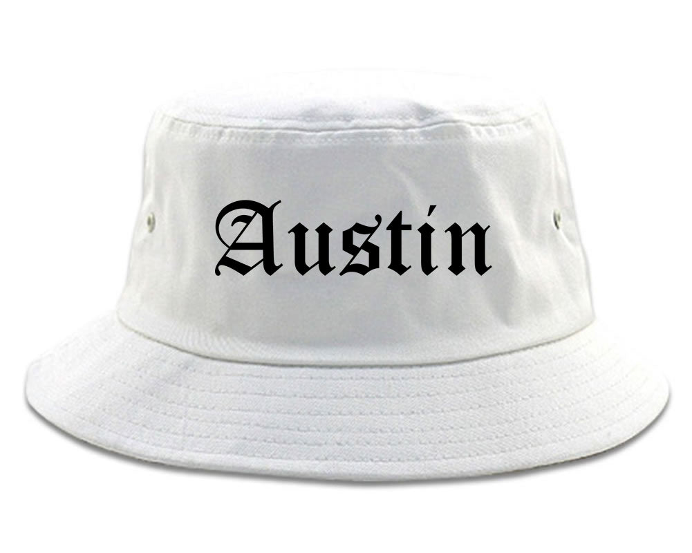 Austin Texas TX Old English Mens Bucket Hat White