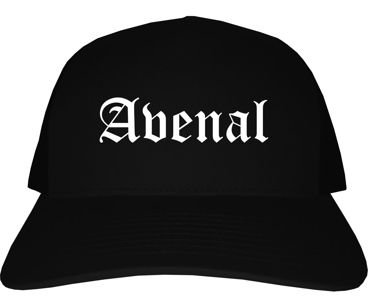Avenal California CA Old English Mens Trucker Hat Cap Black