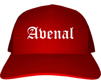 Avenal California CA Old English Mens Trucker Hat Cap Red