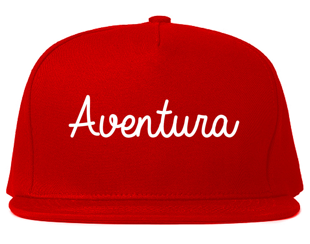 Aventura Florida FL Script Mens Snapback Hat Red