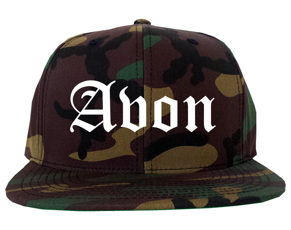 Avon Indiana IN Old English Mens Snapback Hat Army Camo