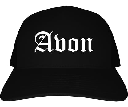 Avon Indiana IN Old English Mens Trucker Hat Cap Black