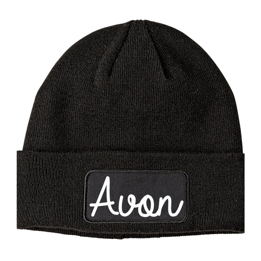 Avon Indiana IN Script Mens Knit Beanie Hat Cap Black