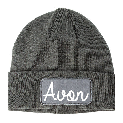 Avon Indiana IN Script Mens Knit Beanie Hat Cap Grey