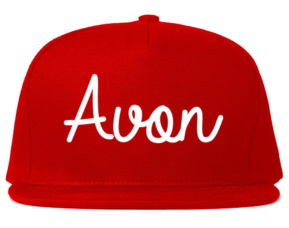 Avon Indiana IN Script Mens Snapback Hat Red