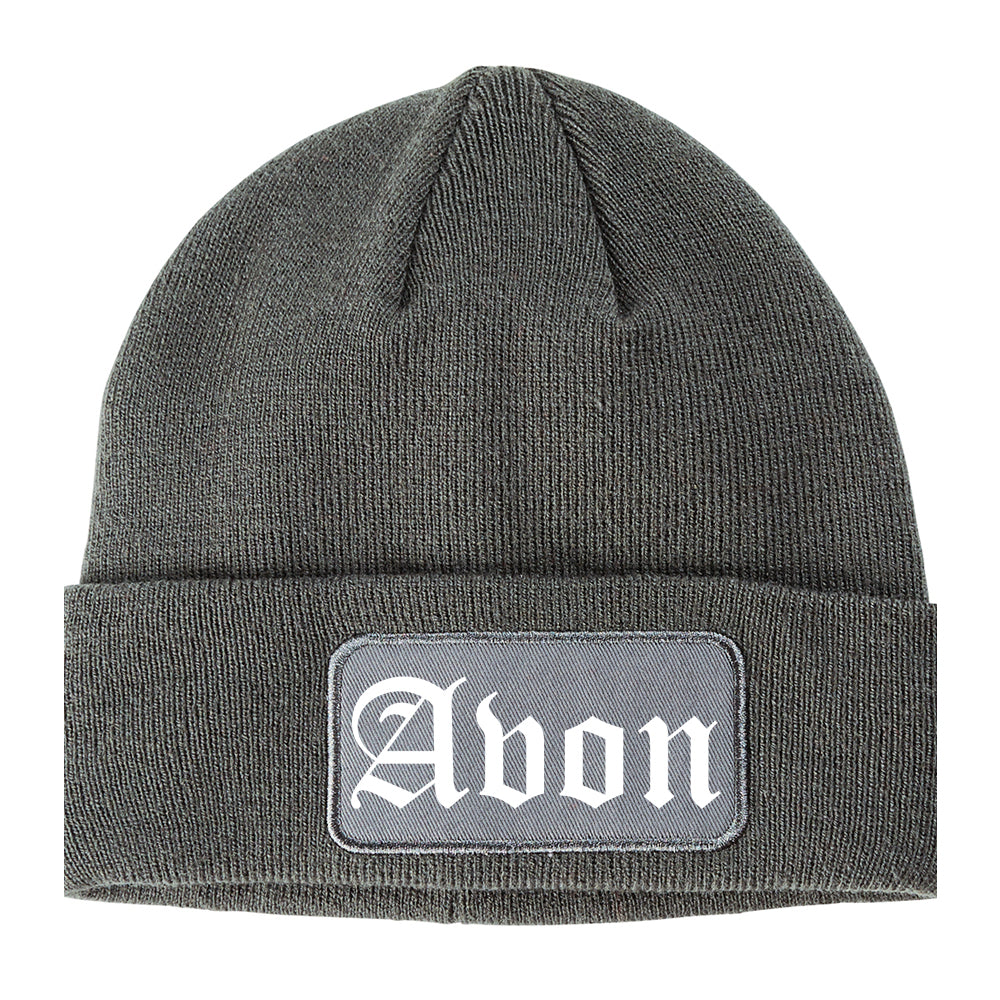 Avon Ohio OH Old English Mens Knit Beanie Hat Cap Grey