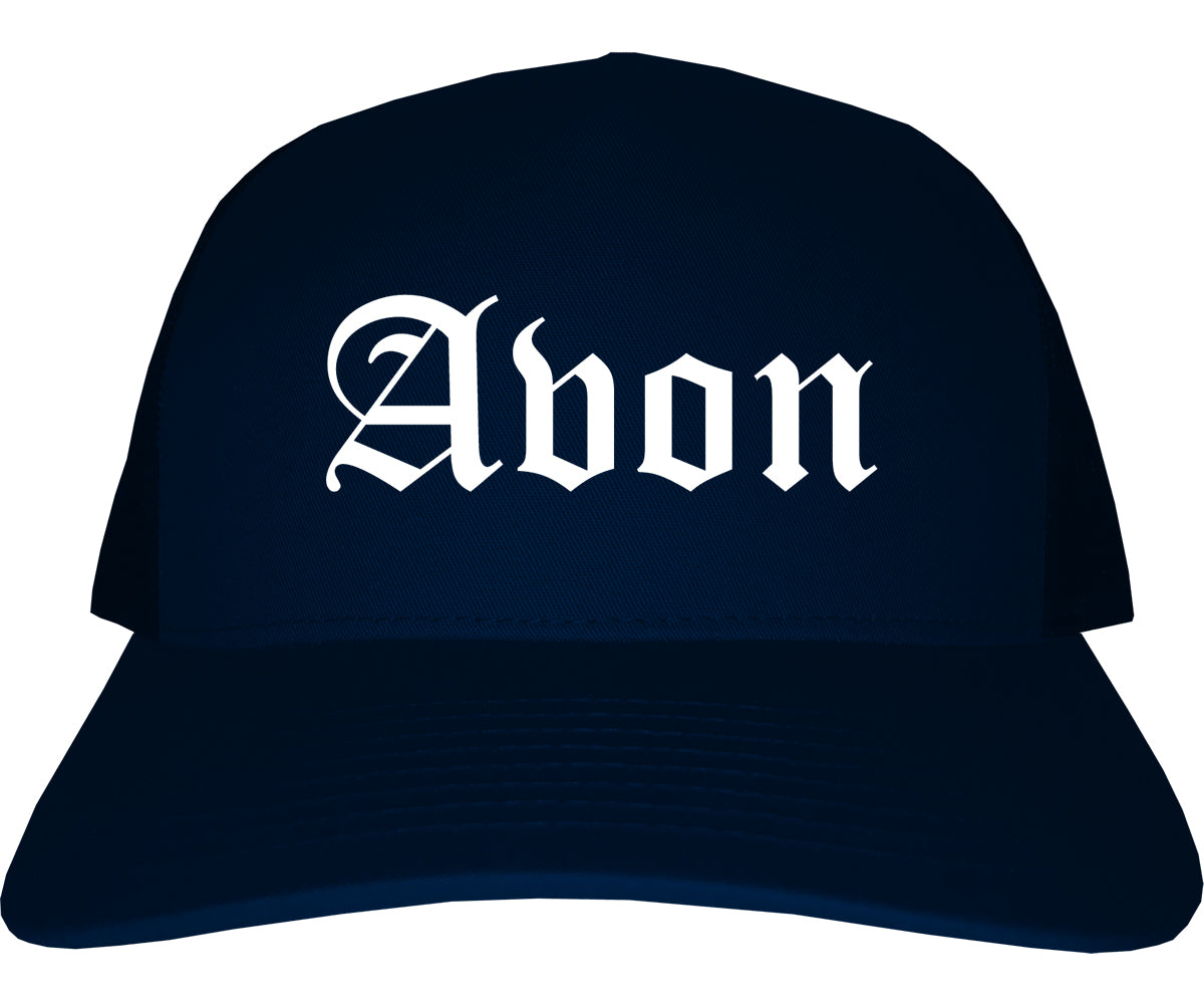 Avon Ohio OH Old English Mens Trucker Hat Cap Navy Blue