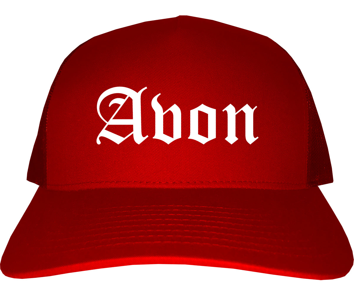 Avon Ohio OH Old English Mens Trucker Hat Cap Red