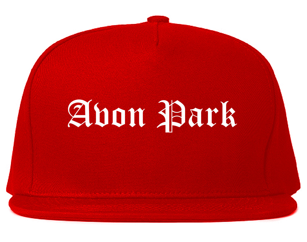 Avon Park Florida FL Old English Mens Snapback Hat Red