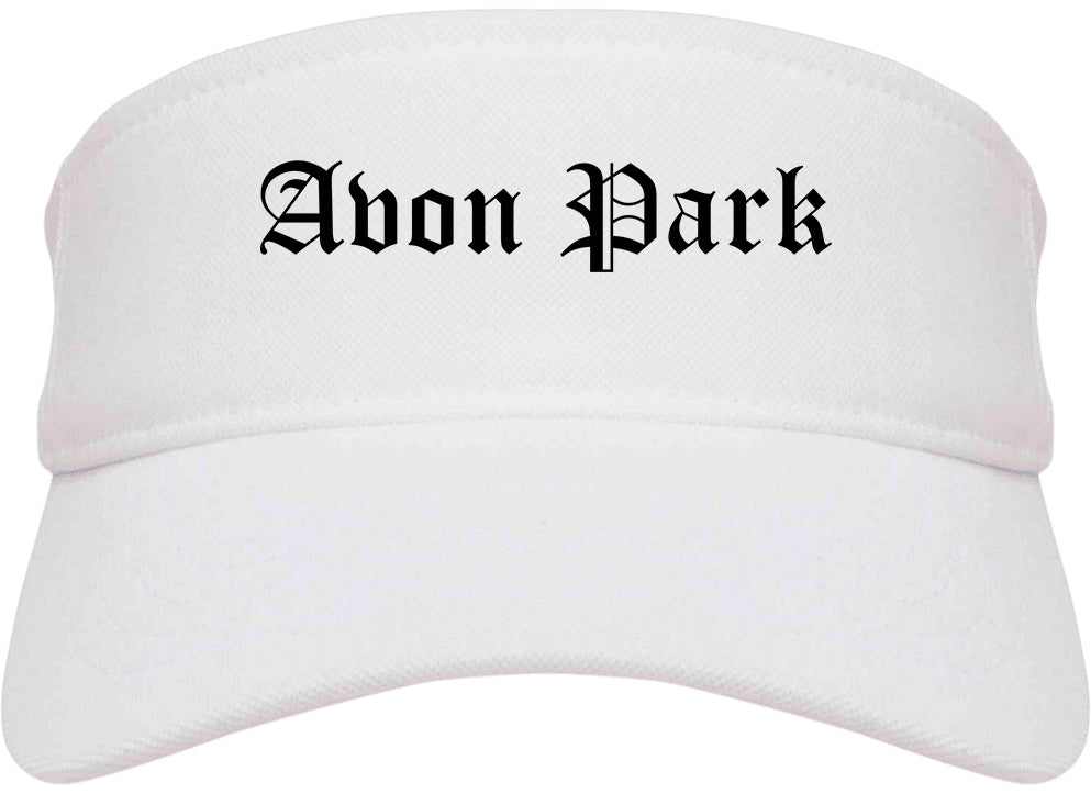 Avon Park Florida FL Old English Mens Visor Cap Hat White