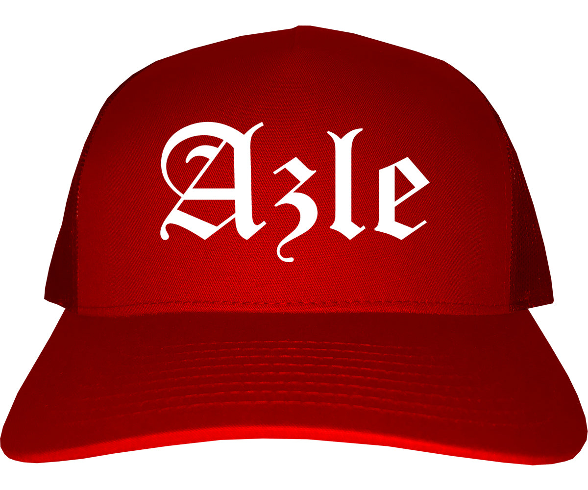 Azle Texas TX Old English Mens Trucker Hat Cap Red