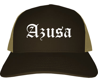 Azusa California CA Old English Mens Trucker Hat Cap Brown