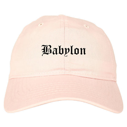 Babylon New York NY Old English Mens Dad Hat Baseball Cap Pink