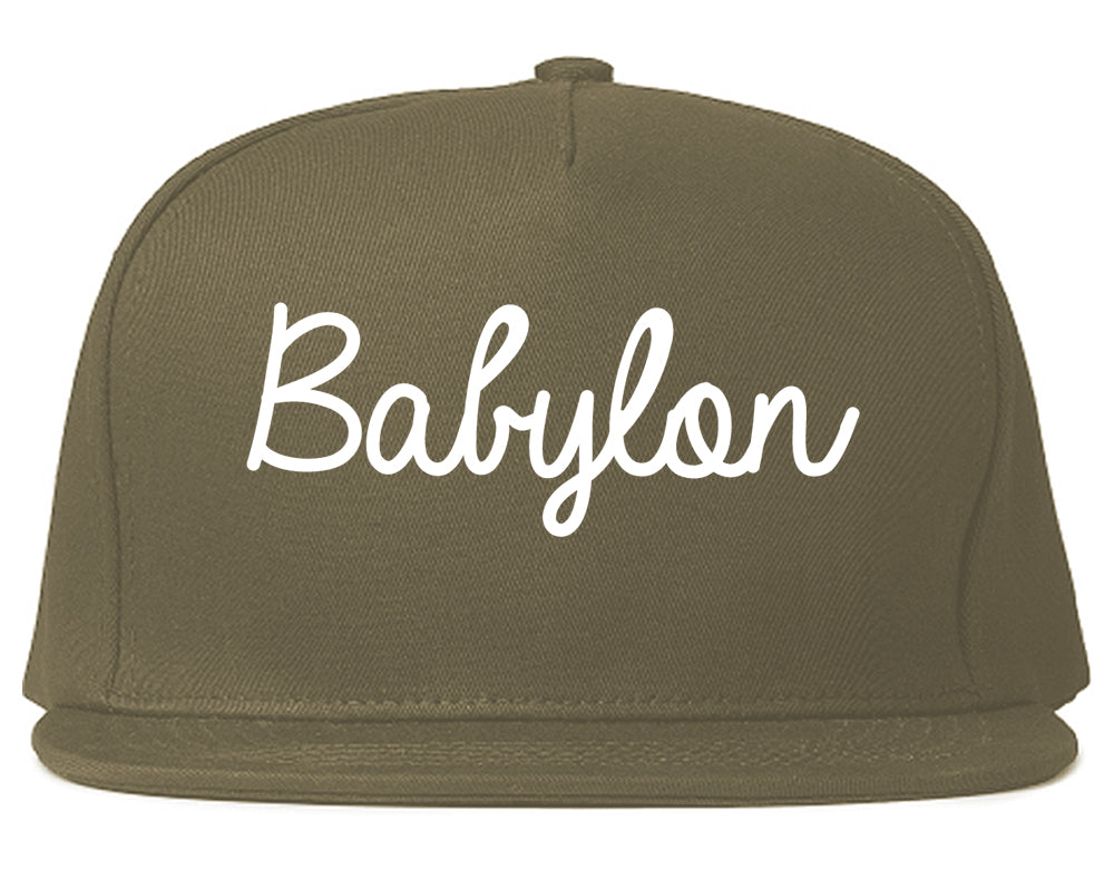 Babylon New York NY Script Mens Snapback Hat Grey