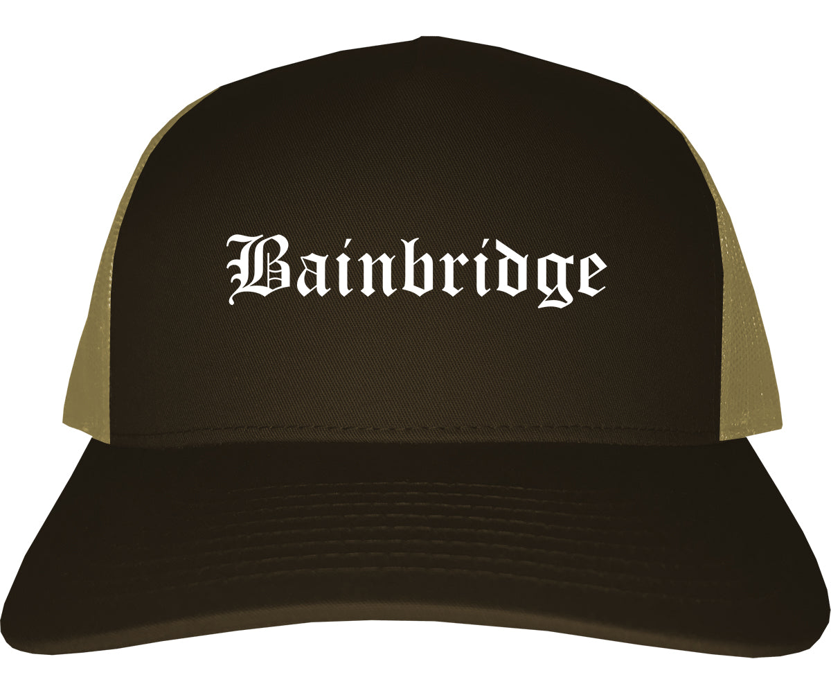 Bainbridge Georgia GA Old English Mens Trucker Hat Cap Brown