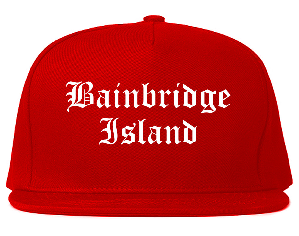 Bainbridge Island Washington WA Old English Mens Snapback Hat Red