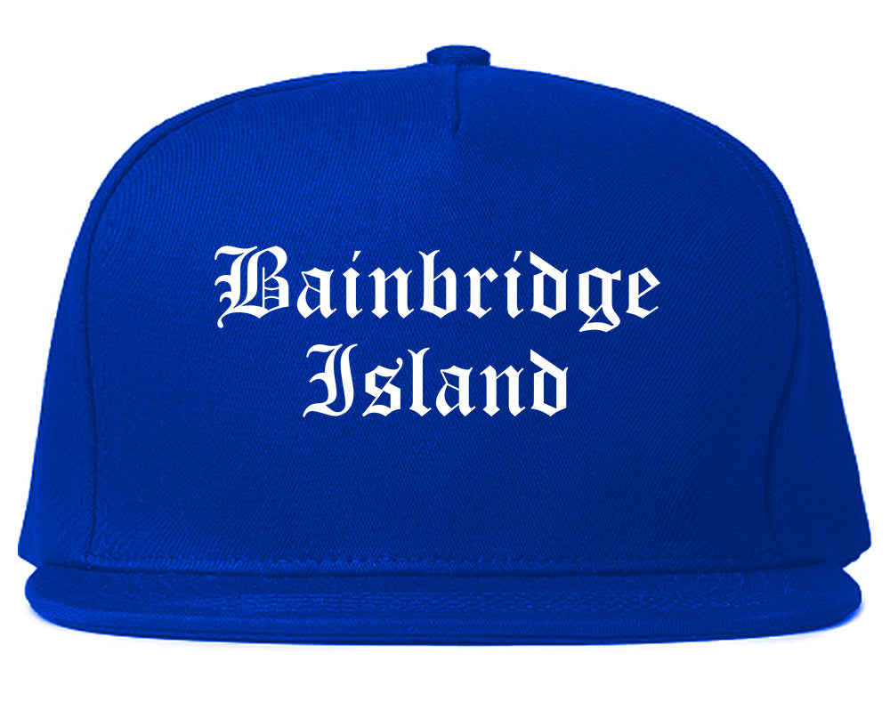 Bainbridge Island Washington WA Old English Mens Snapback Hat Royal Blue