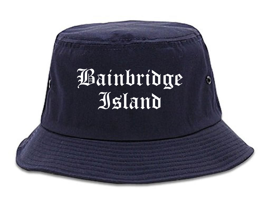 Bainbridge Island Washington WA Old English Mens Bucket Hat Navy Blue