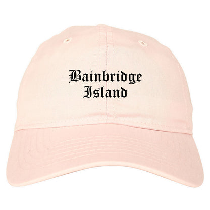 Bainbridge Island Washington WA Old English Mens Dad Hat Baseball Cap Pink