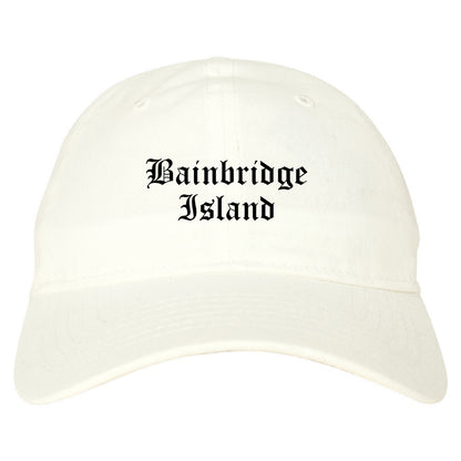 Bainbridge Island Washington WA Old English Mens Dad Hat Baseball Cap White