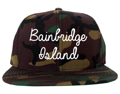 Bainbridge Island Washington WA Script Mens Snapback Hat Army Camo