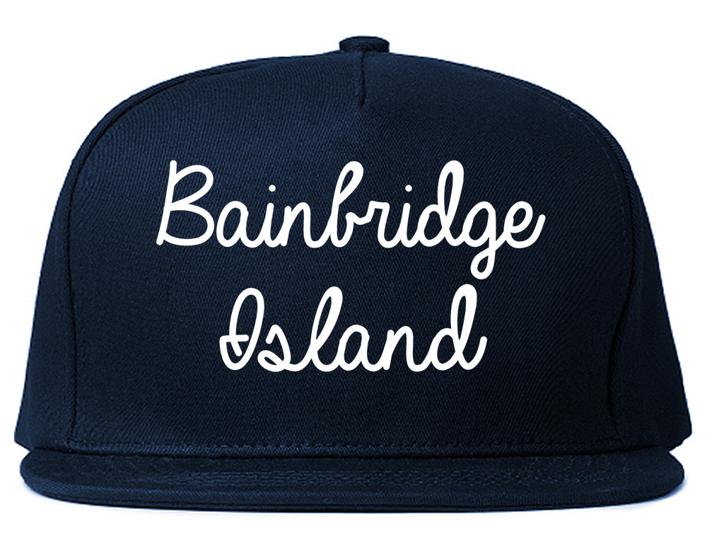 Bainbridge Island Washington WA Script Mens Snapback Hat Navy Blue