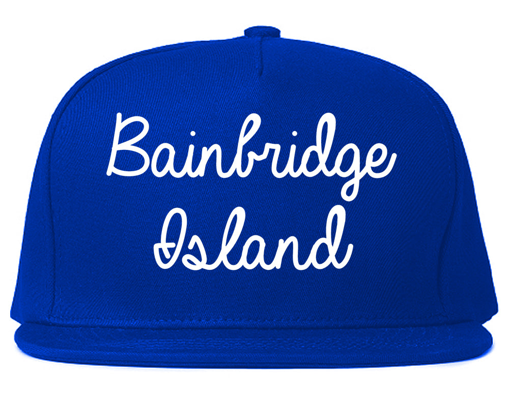 Bainbridge Island Washington WA Script Mens Snapback Hat Royal Blue