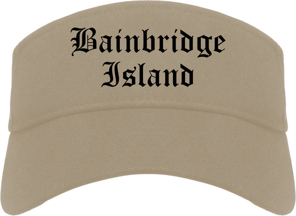 Bainbridge Island Washington WA Old English Mens Visor Cap Hat Khaki