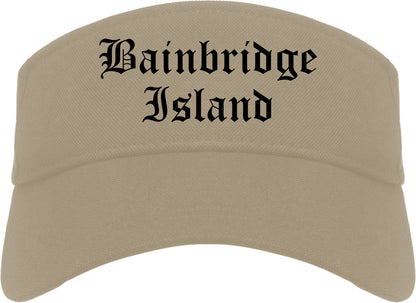 Bainbridge Island Washington WA Old English Mens Visor Cap Hat Khaki