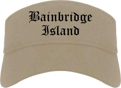Bainbridge Island Washington WA Old English Mens Visor Cap Hat Khaki