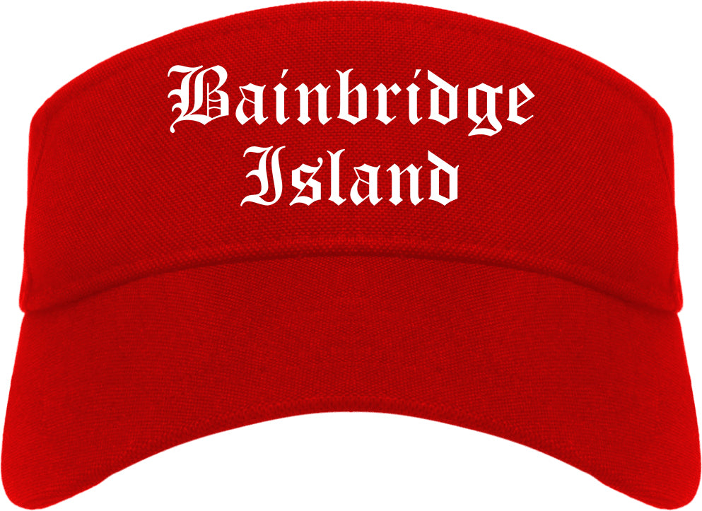 Bainbridge Island Washington WA Old English Mens Visor Cap Hat Red