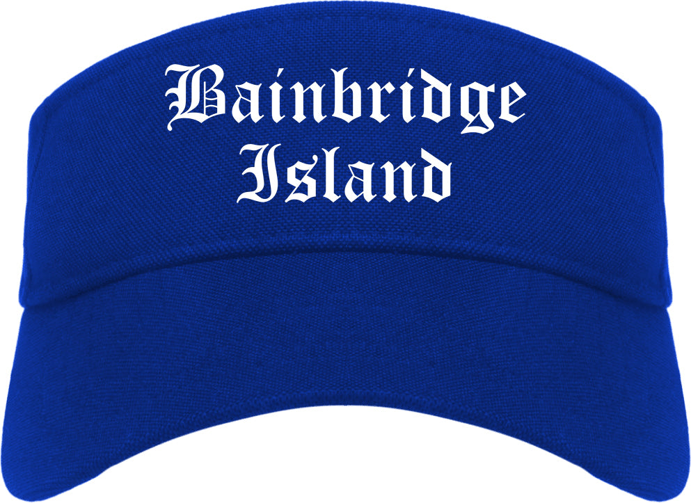 Bainbridge Island Washington WA Old English Mens Visor Cap Hat Royal Blue