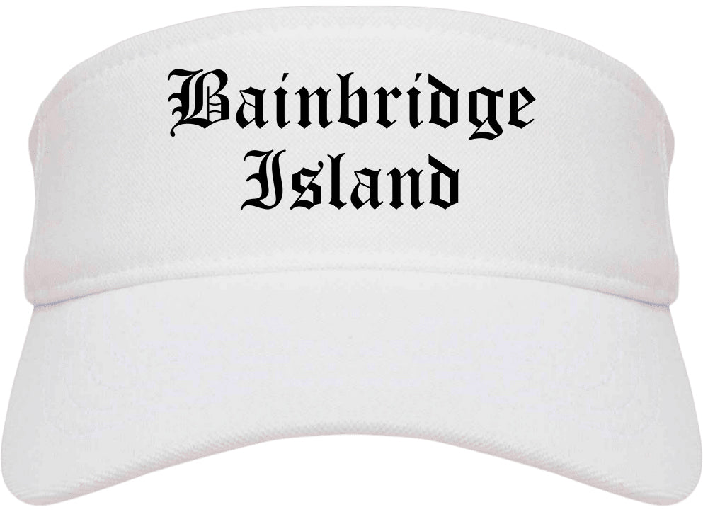 Bainbridge Island Washington WA Old English Mens Visor Cap Hat White
