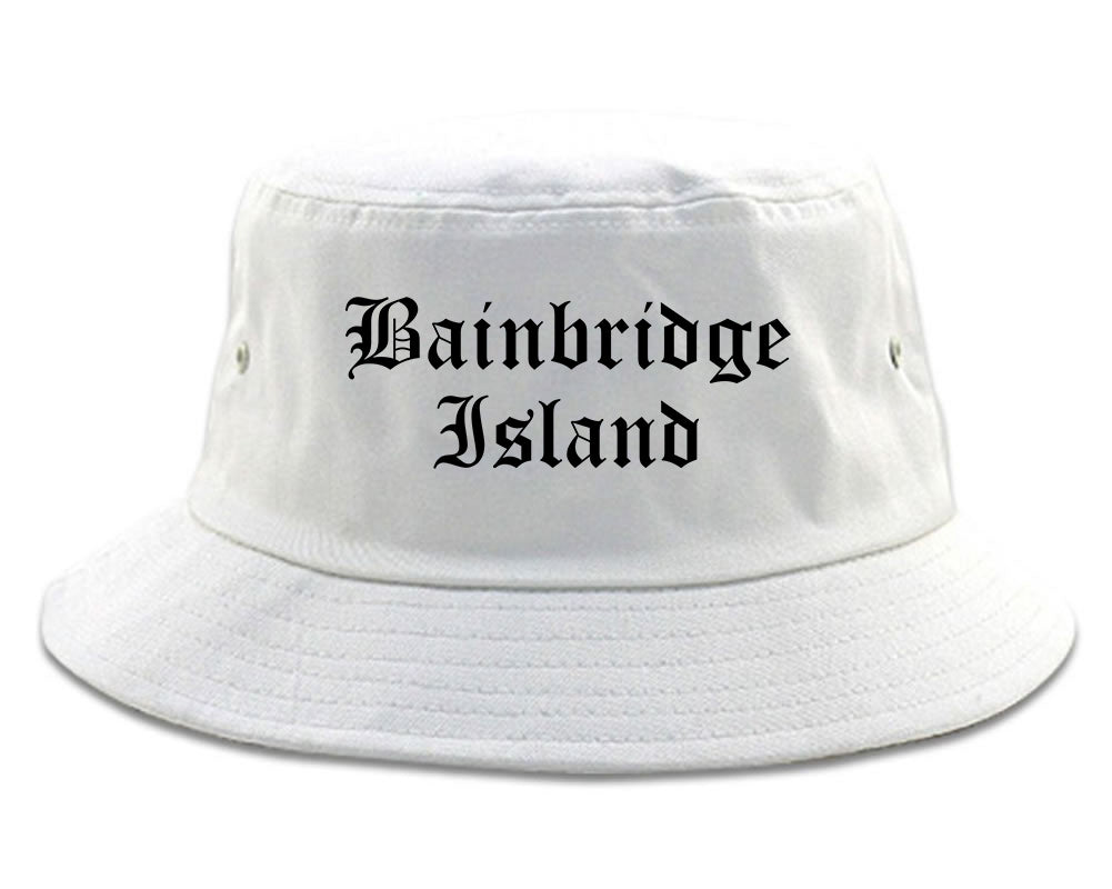 Bainbridge Island Washington WA Old English Mens Bucket Hat White