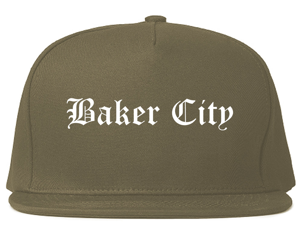 Baker City Oregon OR Old English Mens Snapback Hat Grey