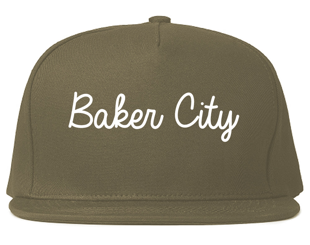 Baker City Oregon OR Script Mens Snapback Hat Grey