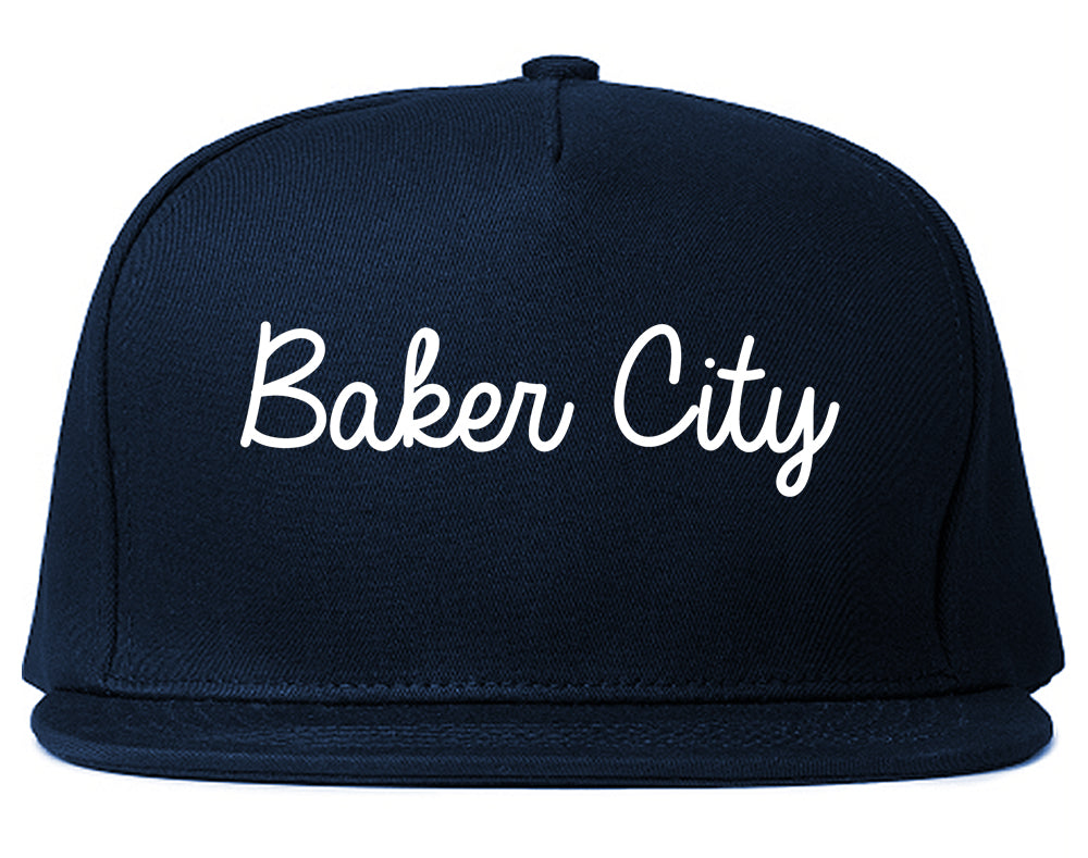 Baker City Oregon OR Script Mens Snapback Hat Navy Blue
