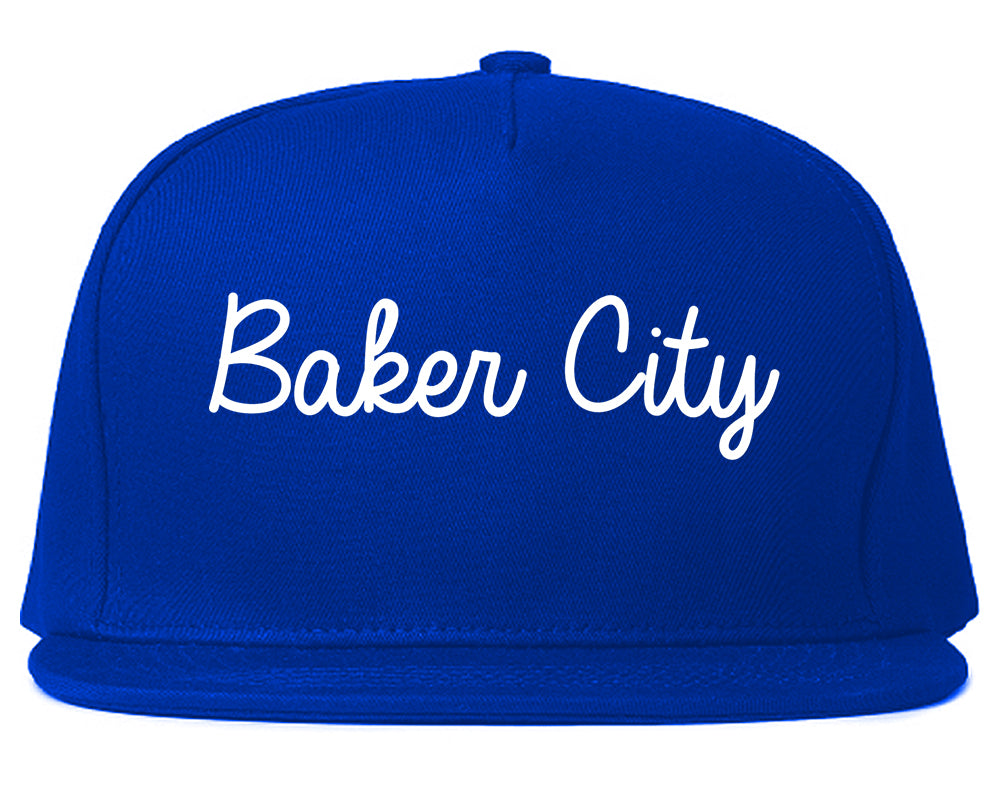 Baker City Oregon OR Script Mens Snapback Hat Royal Blue